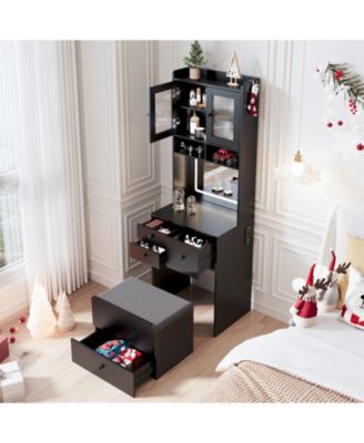 Modern Vanity Desk with Sliding LED Mirror, 4 Spacious Drawers, Makeup Dressing Table for Bedroom Organization, Sleek Design
