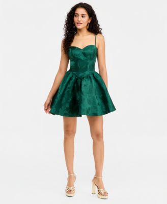 Juniors' Jacquard Satin Fit & Flare Dress