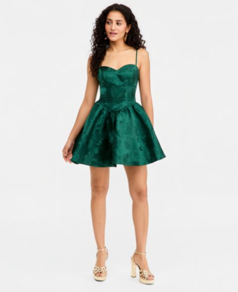 Женское платье B Darlin Juniors' Jacquard Satin Fit & Flare, цвет: Тёмно-зелёный