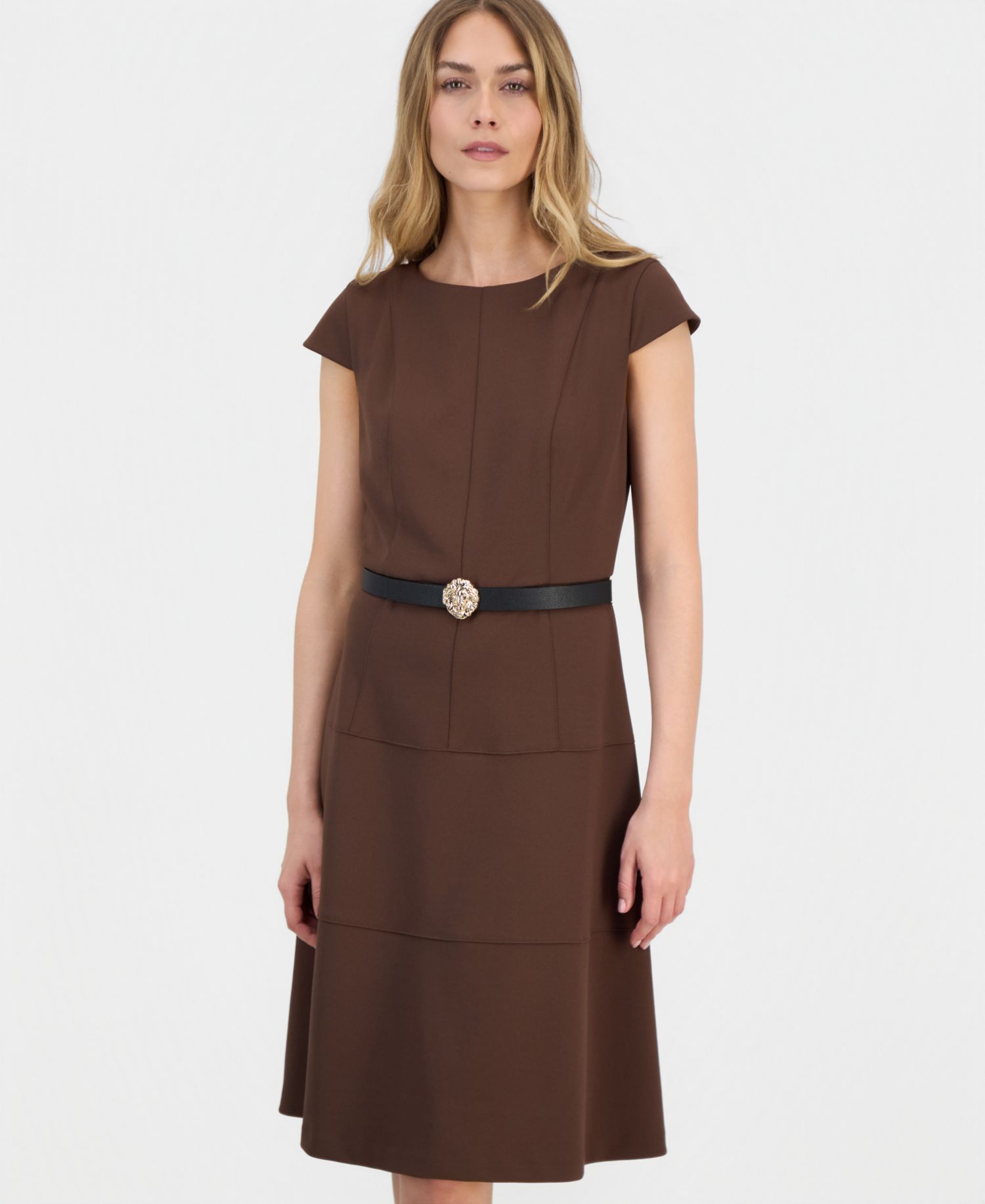 Women's Scuba Seamed Cap-Sleeve Dress