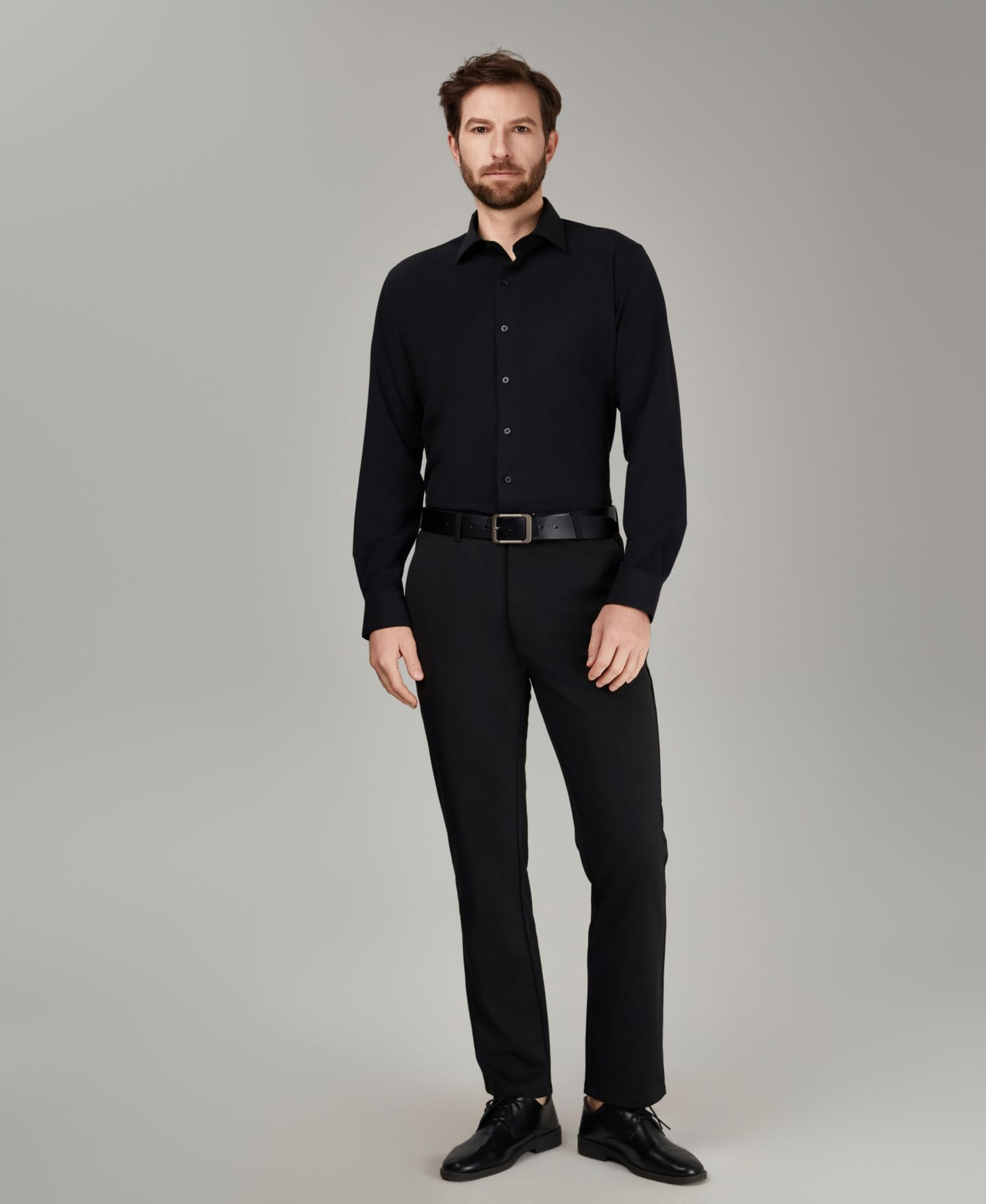 Мужская рубашка Alfani Spread Collar Performance Solid Dress Shirt, цвет: Чёрный — фото 2
