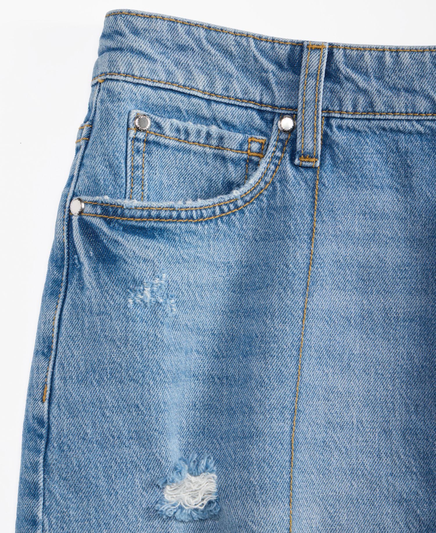 Women's Mid-Rise Raw-Edge-Hem Mini Denim Skirt