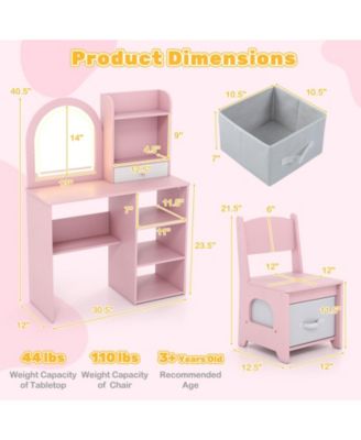 Kids Makeup Vanity Desk and Chair Set with 3-Color LED Mirror