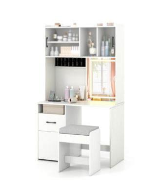 67 in Tall Vanity Set with LED Mirror, Charging Station and Stool