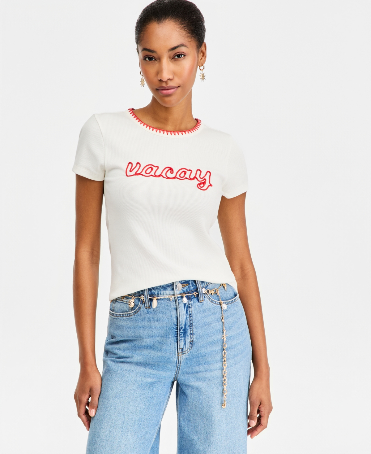 On 34th Women's Short-Sleeve Vacay Graphic T-Shirt, Macy's Exclusive - Winter Ivory