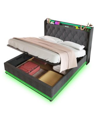 Upholstered 360 Surround LED Light App & Remote Control Platform Bed Frame