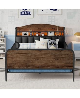 Full Size Metal Platform Bed Frame with Light
