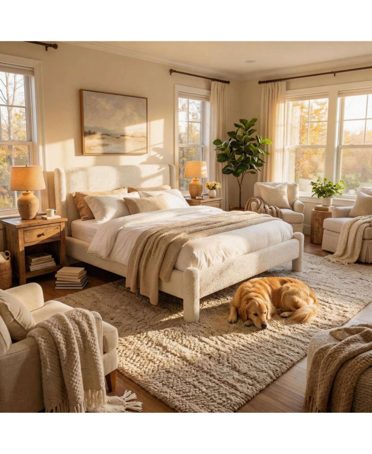 Homfan Boucle Bed Frame, Upholstered Platform Cloud Bed with Soft Round Headboard, Heavy Duty and Noise Free, No Box Spring Needed