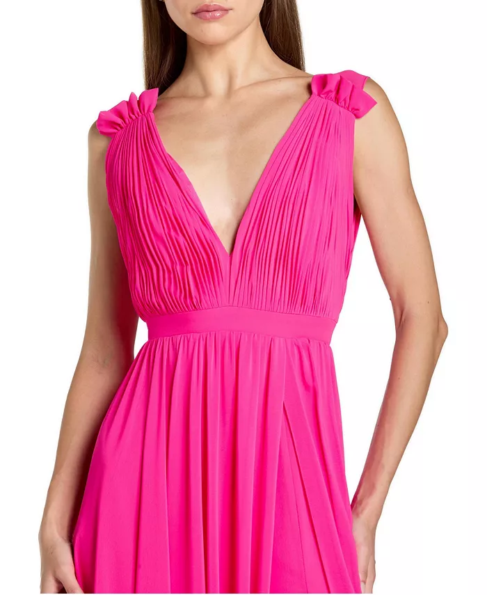 Petite Sleeveless Pleated Chiffon V-Neck Gown - thumbnail 6