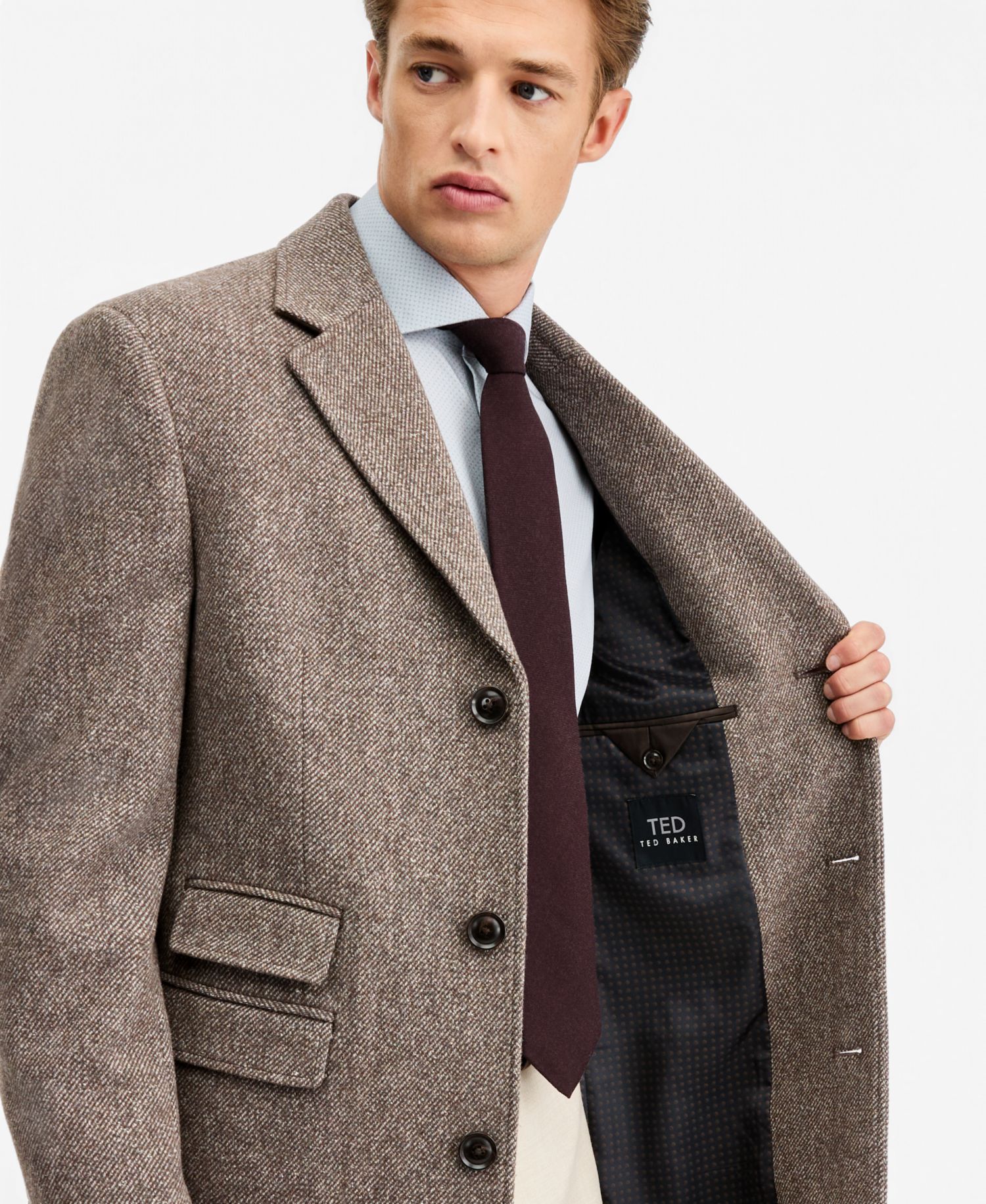 Men's Modern-Fit Taupe Mix Melange Overcoat