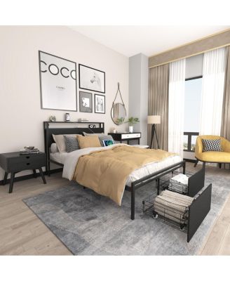 Full Size Bed Frame with Storage Headboard and 2 Drawers