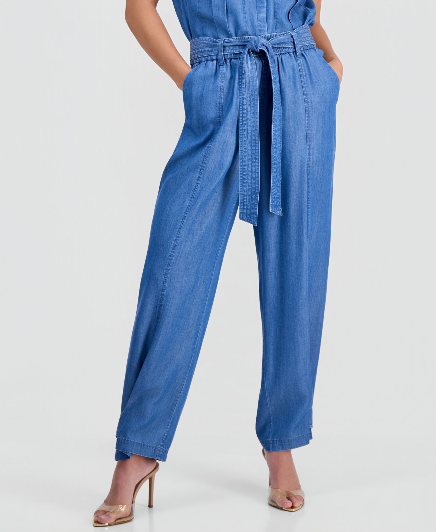 Petite High-Rise Belted Tapered Pants, Macy's Excluisve