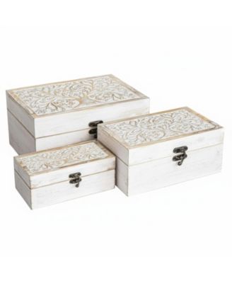 3 Piece Tree Of Life Carved Wooden Keepsake Boxes Decorative Storage Trinket Memorabilia