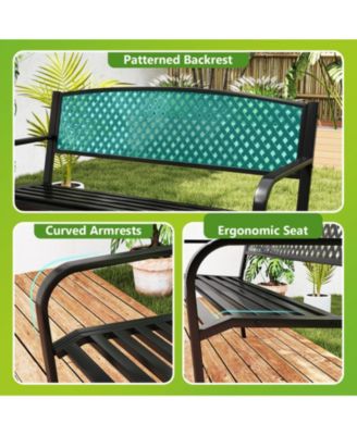 Metal Outdoor Patio Bench with High Back for 2-3-Person Seating