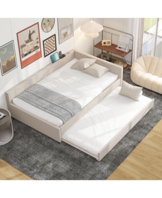 Full Size Upholstered Platform Bed with USB and Twin Size Trundle