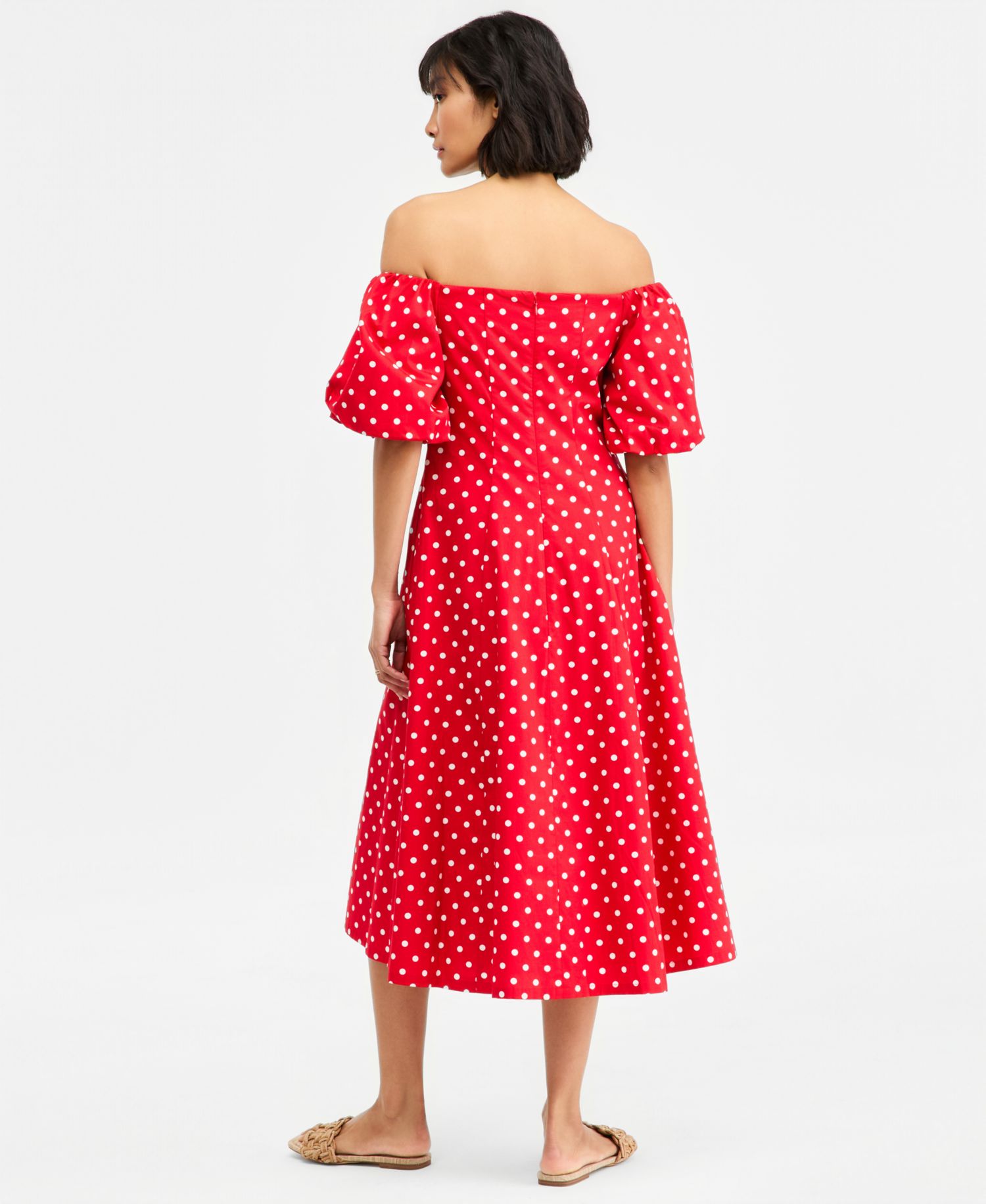 Women's Off-The-Shoulder Puff-Sleeve Midi Dress