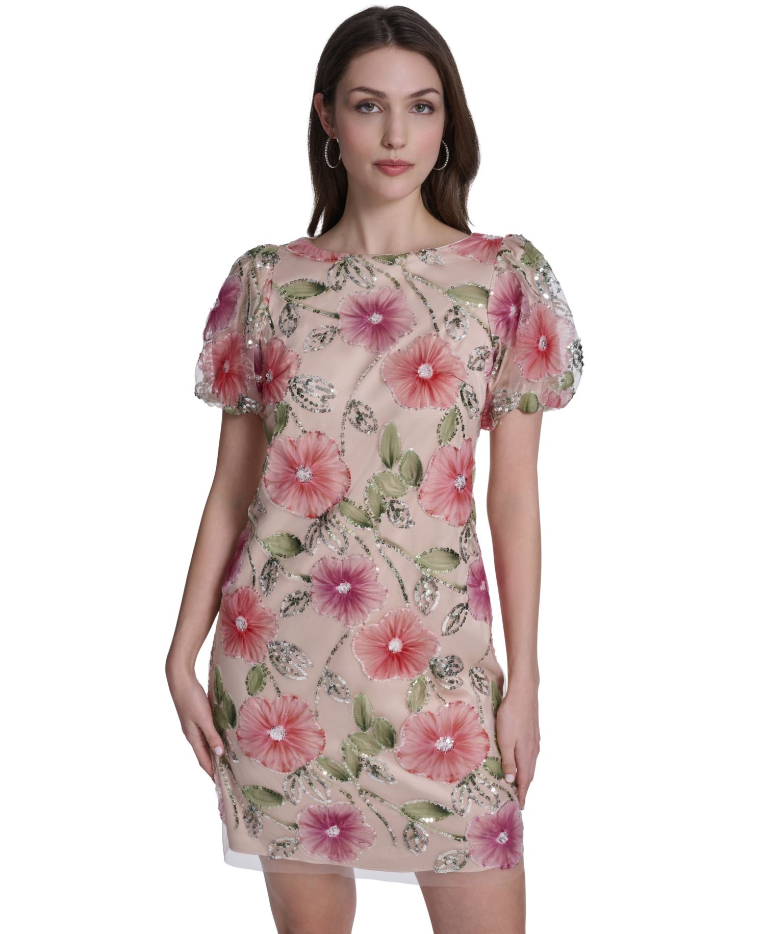 Petite Puff-Sleeve Boat Neck T-Body Dress