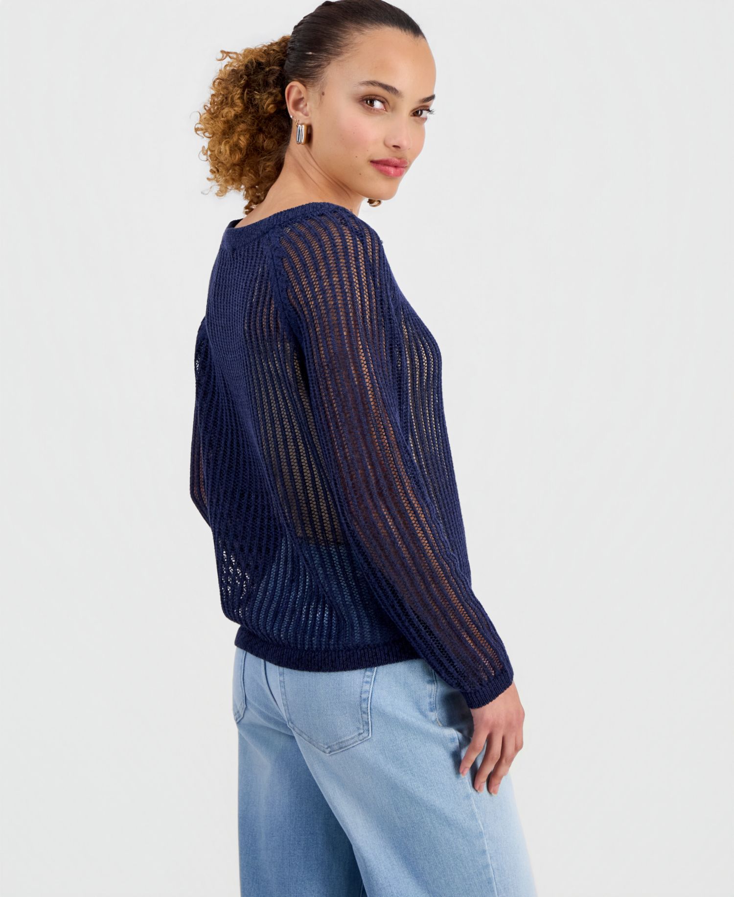 Petite Open-Knit Boat-Neck Sweater