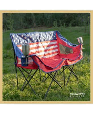  Portable Folding Double Duo Camping Chair Loveseat Couch w/ 2 Cup and Wine Glass Holders, Supports 650 lbs