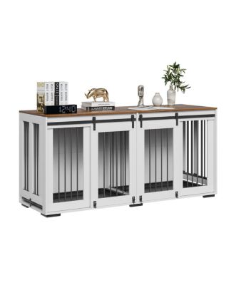 70" Dog House Furniture, Indoor Metal Kennel with Sliding Doors and Divider