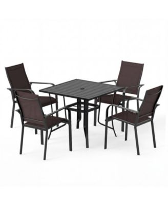 5-Piece Stackable Mesh Patio Dining Set with 37 in Square Table and Umbrella Hole