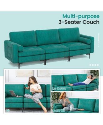 97 in Modular 3-Seat Sofa Couch with USB Ports and Side Storage Pocket