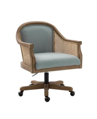 Ackeron Farmhouse Rattan Upholstered Office Task Chair with Solid Wood Arms
