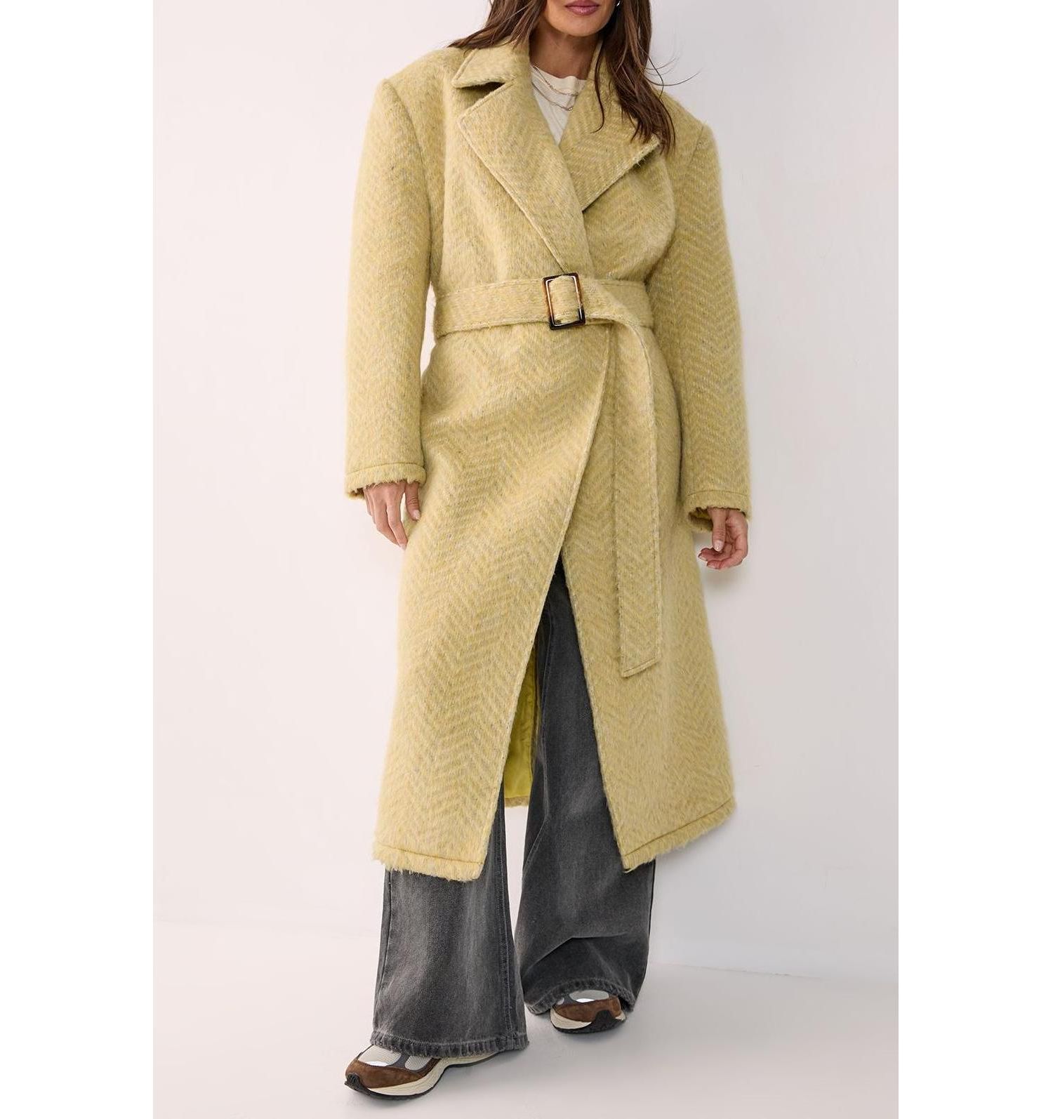 Women's Double Breasted Brushed Herringbone Coat