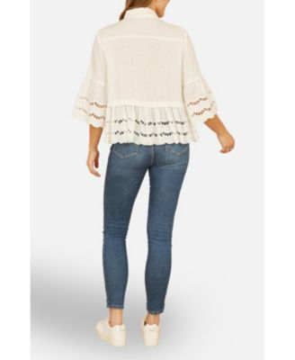 Women's 34 Sleeve Relaxed Scallop Trim Shirt