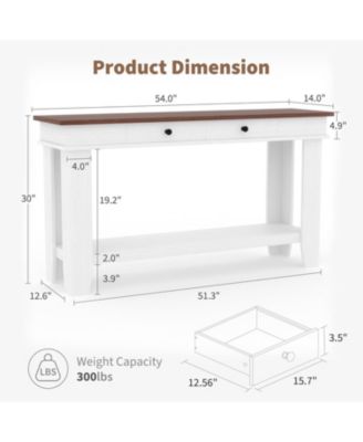 54-Inch Farmhouse Console Table with Drawers and Open Shelf, Wooden Entryway/Sofa Table for Hallway or Living Room