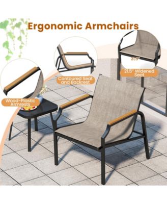 3 Piece Outdoor Chair Set with Breathable Fabric Seat and Armrest