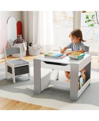 4 in 1 Kids Toddler Activity Table and Chairs Set with Reversible Tabletop