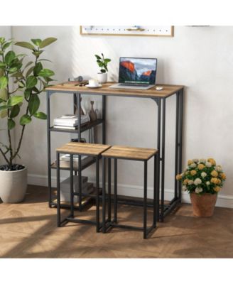3-Piece Bar Height Table Set with Storage Shelves and 2 Stools