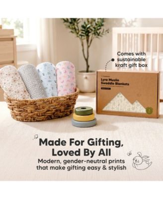 3-Pack Lyra Muslin Swaddle Blankets for Newborns, Large Cotton Nursery Baby Blankets, Soft & Breathable