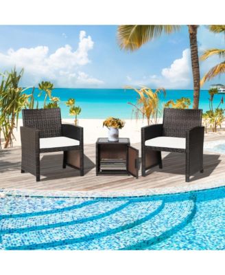 3 Pieces Patio Wicker Furniture Set with Storage Table and Cover