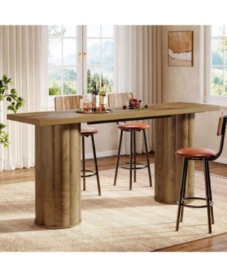 70.86" High Top Pub Table, Rustic Farmhouse Counter Height Table with Cylindrical Legs for Home Bar Kitchen Dining