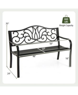 50 in Outdoor Garden Bench with Floral Backrest and Slatted Seat