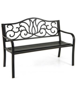 50 in Outdoor Garden Bench with Floral Backrest and Slatted Seat