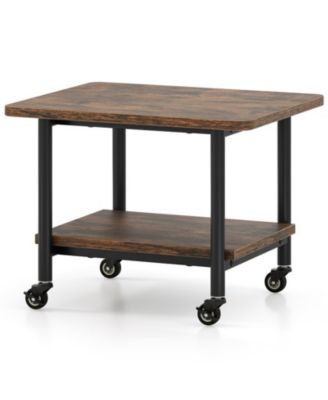 2-Tier Under Desk Printer Stand with Storage Shelf and Locking Wheels