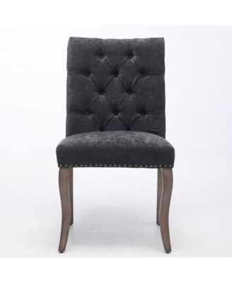 Modern Chenille Fabric Dining Chairs Set of 2 - Curved Solid Wood Legs, Nailhead Trim and Tufted Back, 300 lbs Capacity for Dining Room