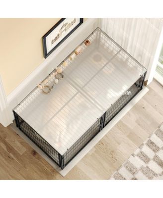 Large Dog House Cage, 63" Black Iron Kennel with Top Cover and Customizable Door for Medium Dogs