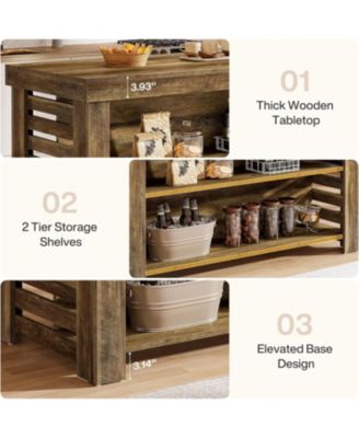 55" Kitchen Island with Seating and Storage, 3-Tier Farmhouse Wood Stationary Island Table with Large Work Surface, Coffee Bar Table