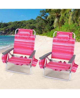 2-Pack Folding Backpack Beach Chair 5-Position Outdoor Reclining Chairs with Pillow