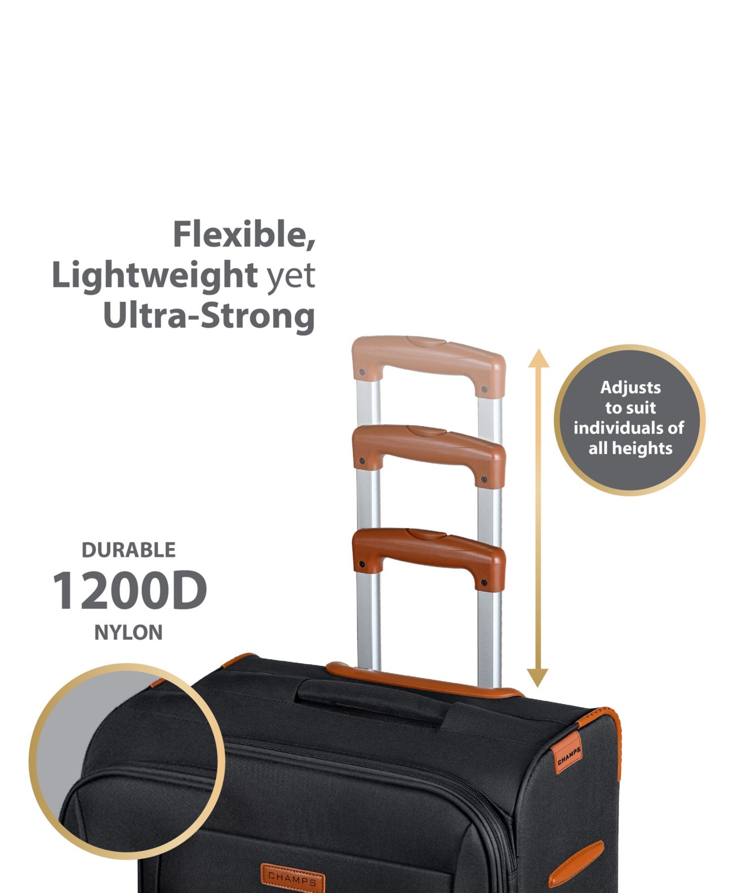 Чемоданы CHAMPS Classic 3 Piece Softside Luggage Set, цвет: Чёрный — фото 3