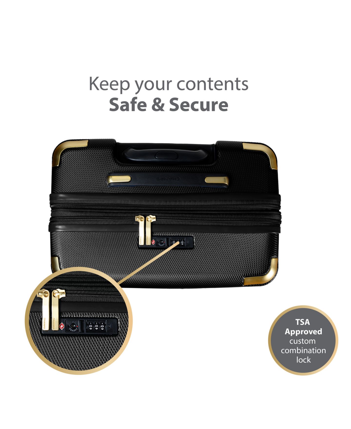 Чемоданы CHAMPS 3-Piece Luxe II Collection Hardside Luggage Set, цвет: Чёрный — фото 13