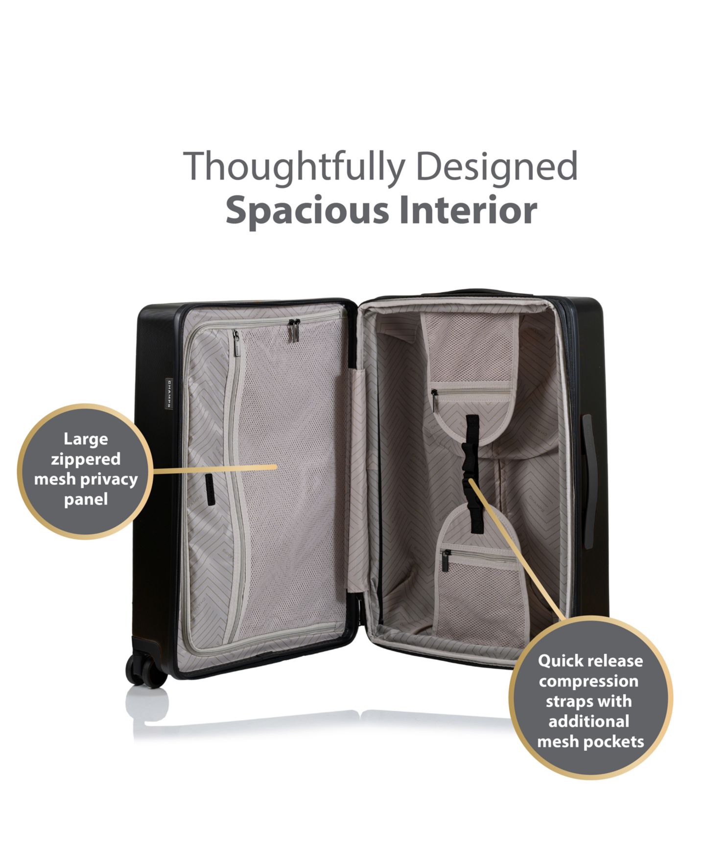 Чемоданы CHAMPS 3-Piece Vintage Muse Collection Hardside Luggage Set, цвет: Чёрный — фото 9