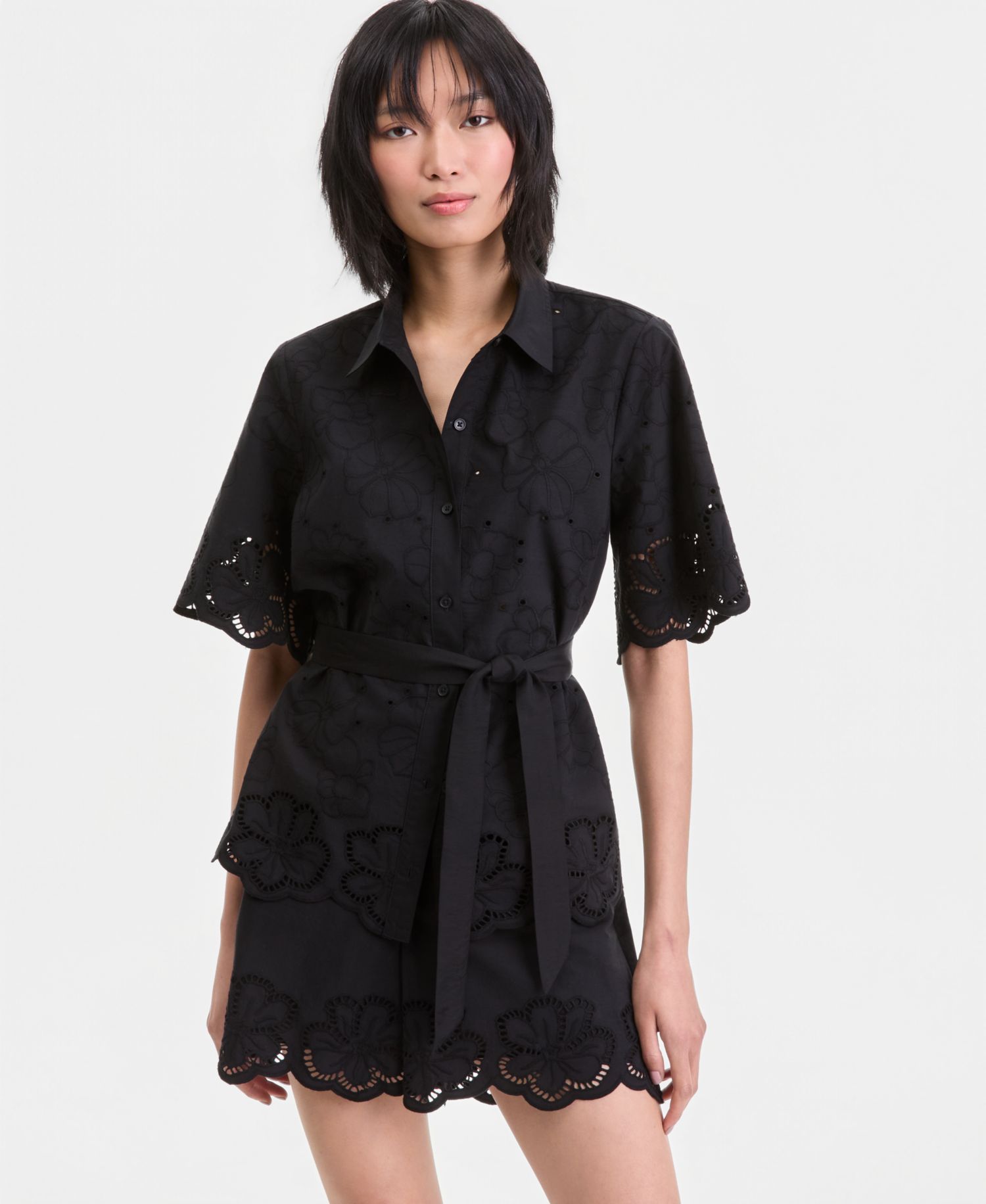 Women's Cotton Eyelet Tie-Waist Blouse