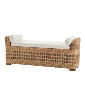 Anesty Flip Compartment Storage Rattan Upholstered Bench with Two Pillows and Solid Wood Feet