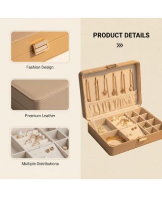 Leather Jewelry Box Elegant Small Chest Necklace Ring Earring Storage Portable Travel Home Use