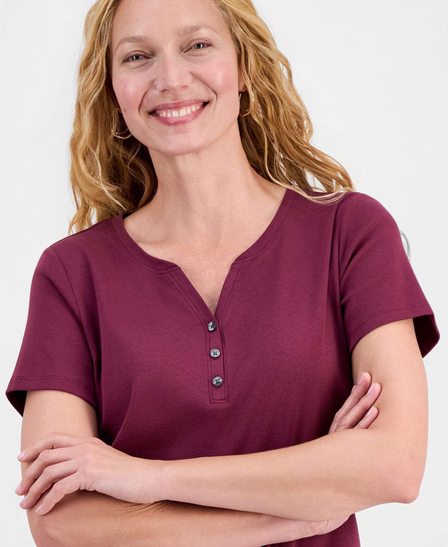 Women's Short-Sleeve Cotton Henley Top